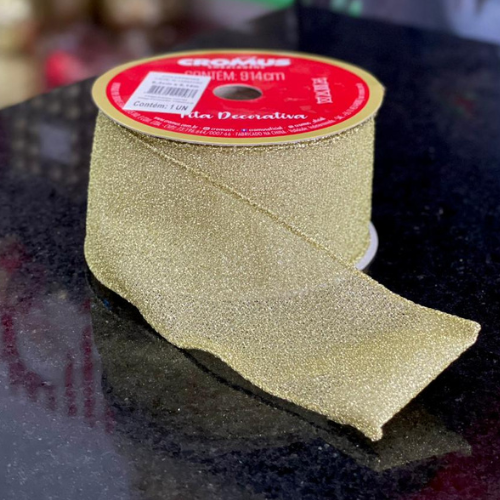 FITA 6,3CMX914CM NATAL GLITTER OURO