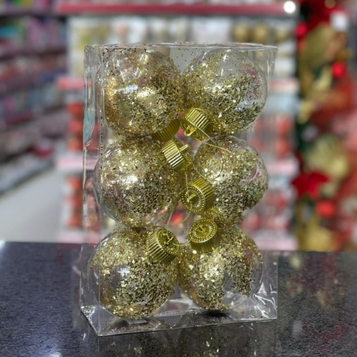 [34311] BOLA 08CM TRANSPARENTE GLITTER OURO C06
