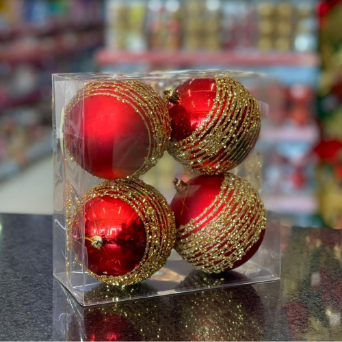 [34328] BOLA 10CM GLITTER VERMELHO OURO C04