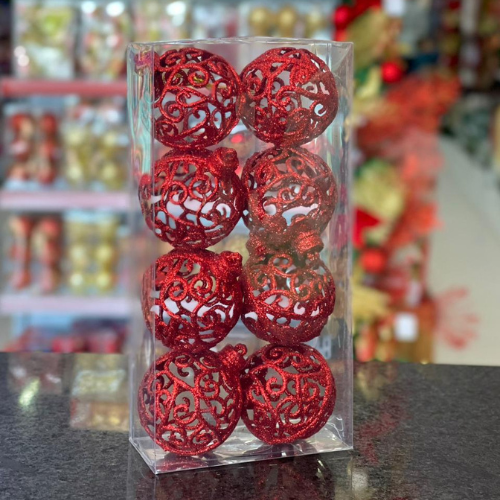 [34348] BOLA 06CM ARABESCO VAZADA VERMELHO C08