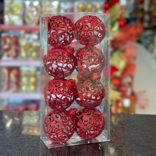 [34350] BOLA 08CM ARABESCO VAZADA VERMELHO C06