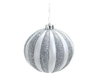 [1004232] BOLA LISTRADA C/GLITTER BCO 8cm () JG C/6 PC